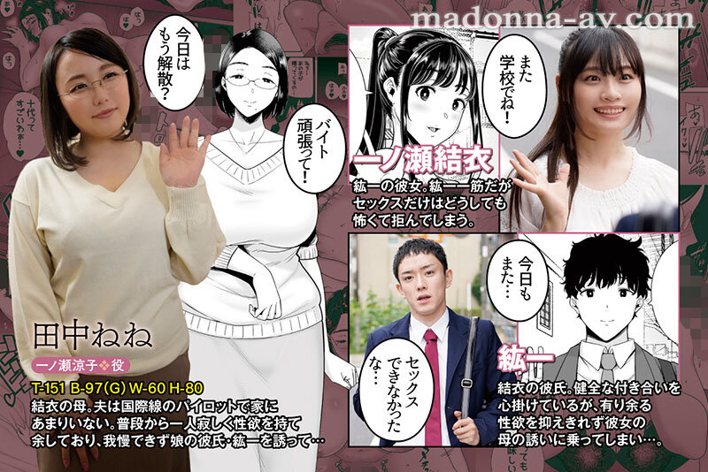 原作:黒巣ガタリ かのまましんどろーむ 娘の彼氏をこっそり寝取り!!大人気同人サークル「DOLLPLAY」が描く彼女の母の肉感ボディが魅せる妖艶な痴態をマドンナで忠実実写化!! 田中ねね 001